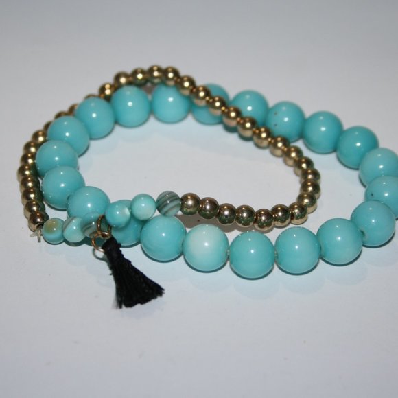 Beautiful blue and gold bracelet set 7" - Picture 3 of 4